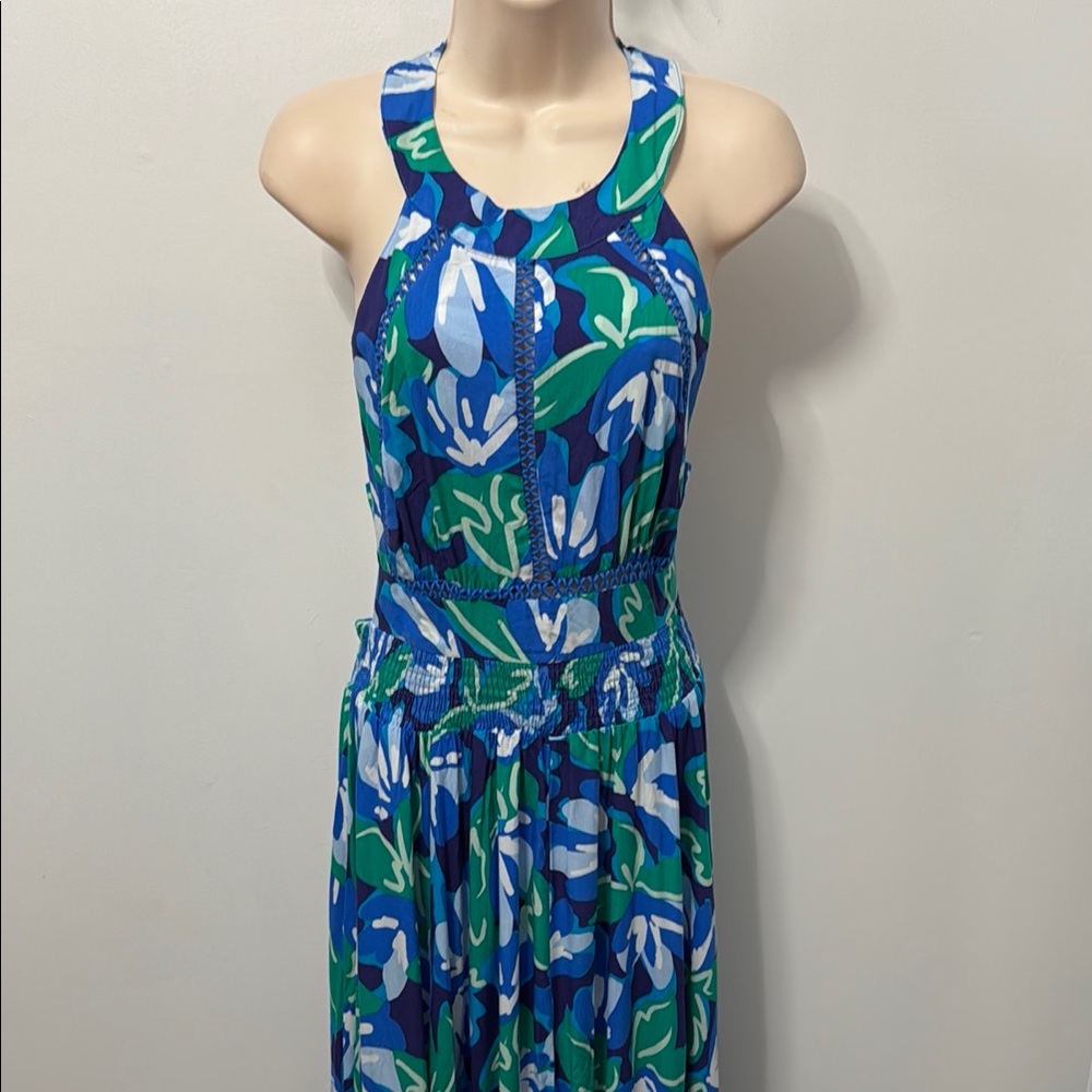 Anthropologie Abel The Label Rumi Blue/Green Patterned Maxi Dress Boho Size M